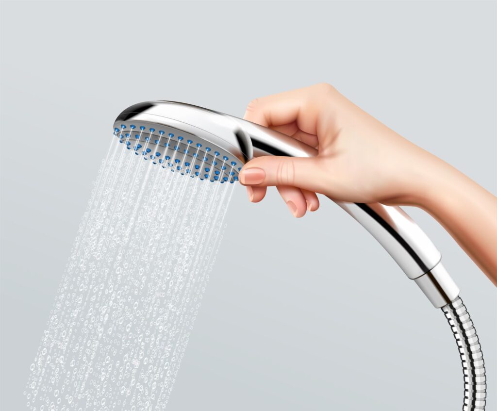 Free vector shower head with falling water in human hand